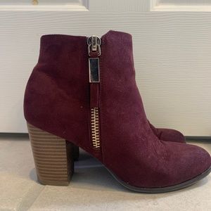 Maroon Bootie with Wooden Heel and Gold Detailing
